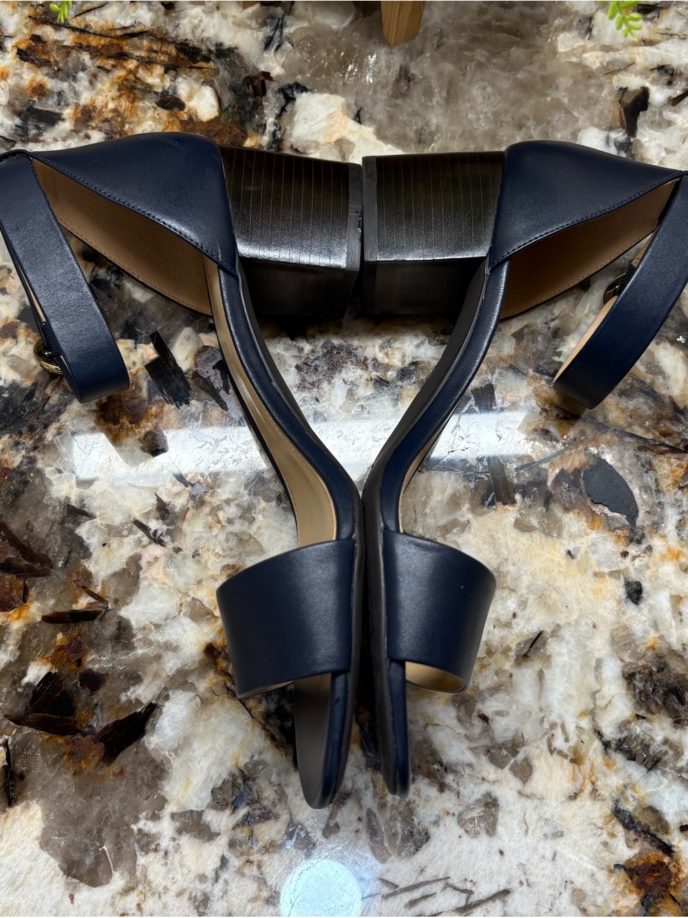 Michael Kors Navy Blue Ankle-Strap Block Heel Sandals - Picture 7 of 15
